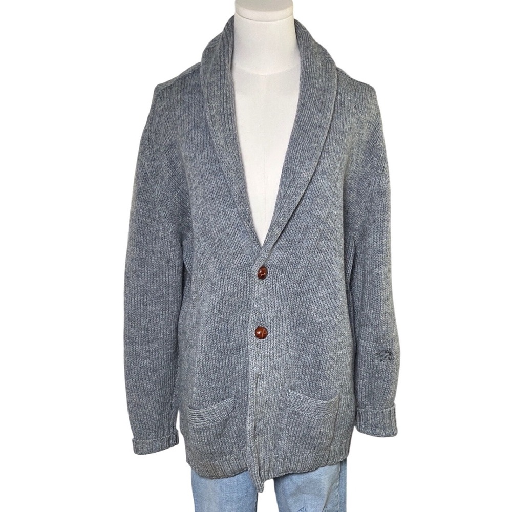 Shawl Collar Cardigan‎ Shetland Wool Gray Heritage Knit Braemar Mens M